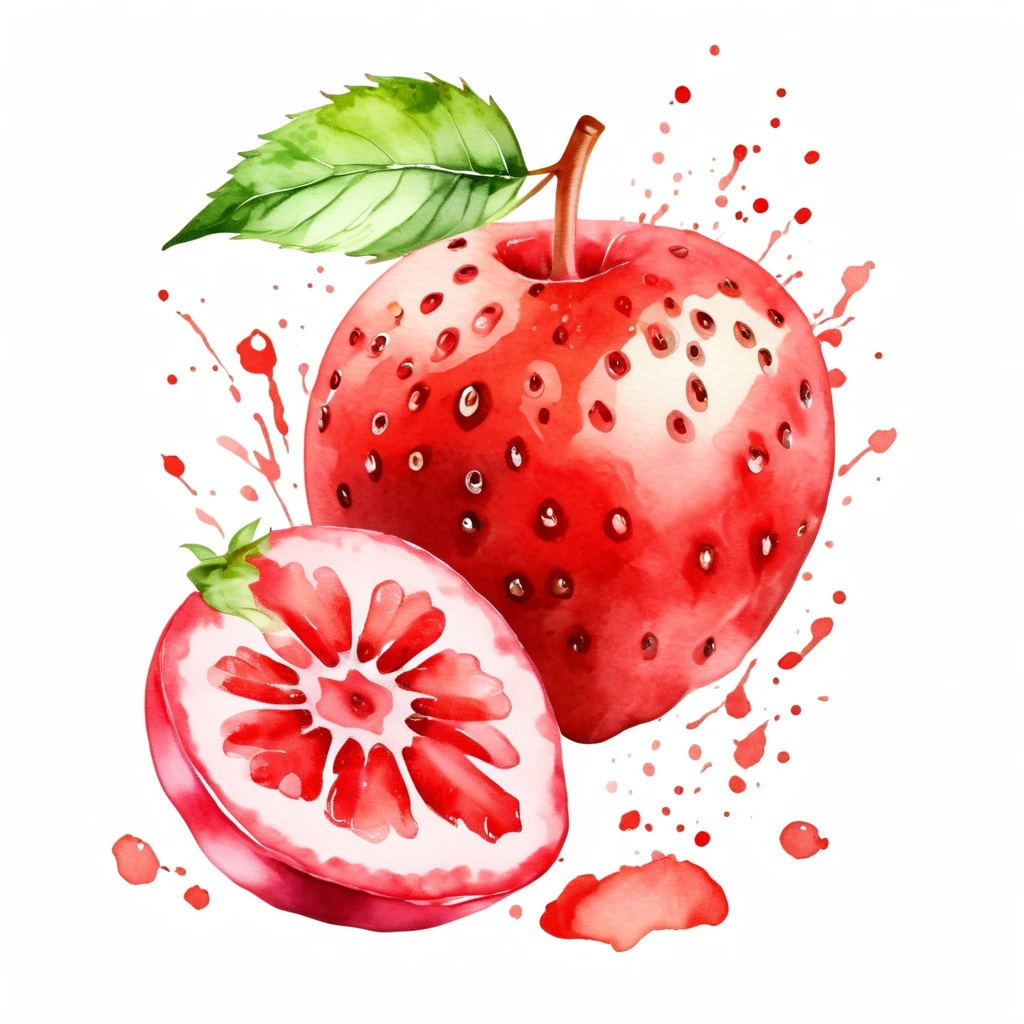 strawberry fruit in watercolor style, against solid white isolated color