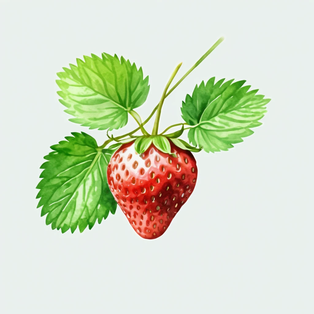 a sprig of strawberry in watercolor style, against solid white isolated color