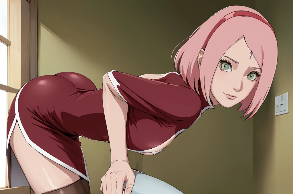 score_9, score_8_up, score_7_up, score_6_up, score_5_up, score_4_up, BREAK, source_anime,
1girl, haruno sakura, pink hair, short hair, green eyes, sleeveless, red shirt, forehead protector, black gloves,
sitting, spread legs, pussy, bottomless, full body, looking at viewer, solo, simple background, white background
 