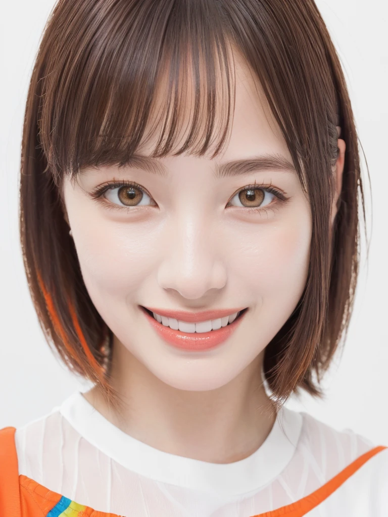 Boyish makeup, (Street fashion, White T-shirt), (Mashed Shorthair, Orange-brown hair color: 1.1), White background