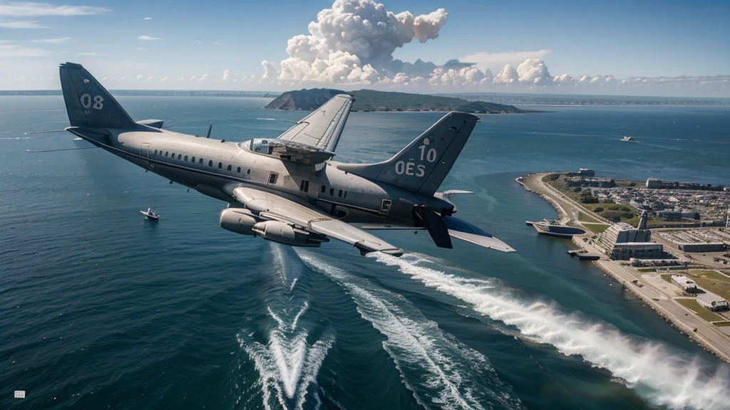 PICTURE OF A PLANE FLYING ATTACKING A MILITARY PORT UNTIL IT EXPLODED