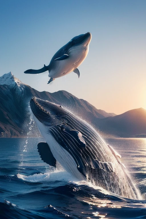 ((high quality, 8k, Whale in the Sky, A whale floating in the air:1.2, A detailed depiction of a whale, Very detailed, Most detailed, Super detailed, Very delicate and beautiful, Beautiful artwork illustration, Realistic，Christian Lassen style, Beautiful artwork illustration, Clear lines, High Sharpness, , Cinematic lighting effects))