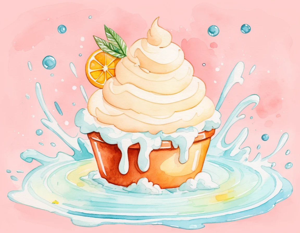 Hypnotic bigger splash whipped cream in ornamental watercolor art style