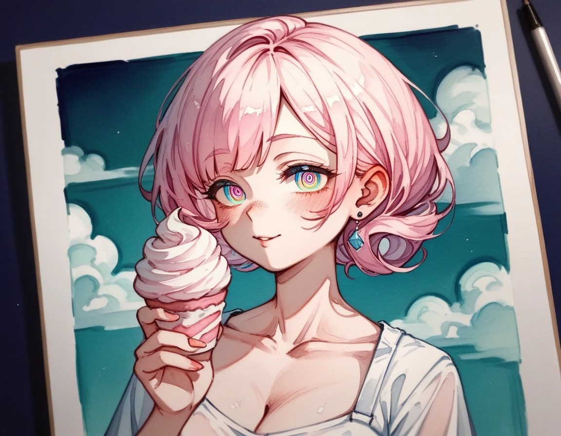 (score_9,score_8_up,score_7_up,score_6_up,score_5_up,score_4_up) Hypnotic bigger splash whipped cream in ornamental watercolor art style