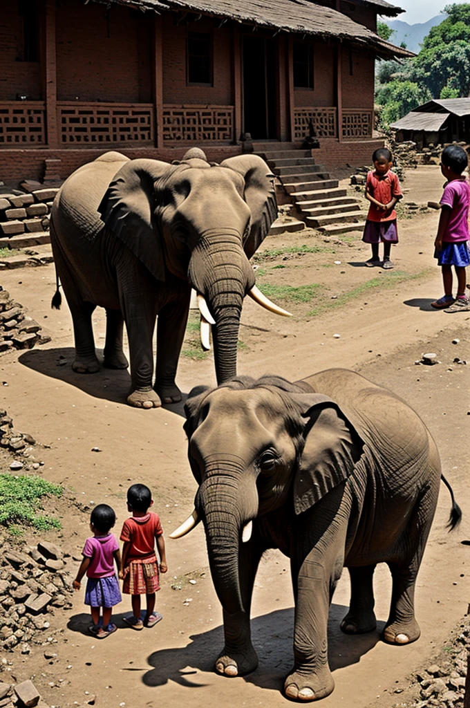 Nepal Many children are also standing nearby making an elephant from vegetables