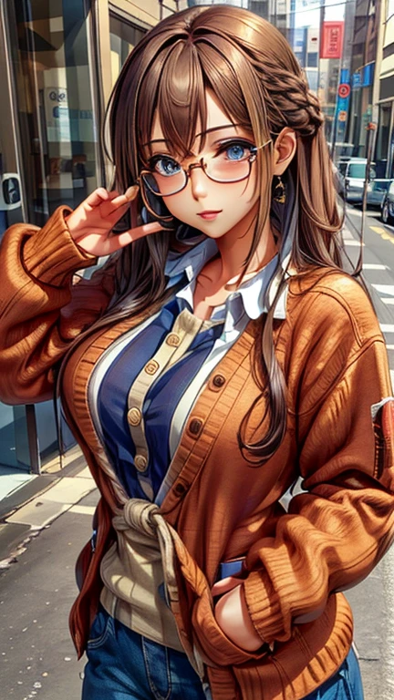 View your viewers,Leaning forward,(Random cute clothes),(Random Animation Pose),(Thin type),(Large Breasts),(Random Hairstyles),(Best image quality, (8k), Ultra-realistic, 最high quality, high quality, High resolution, high qualityの質感, Attention to detail, Beautiful details, Fine details, Highly detailed CG, Detailed Texture, Realistic facial expressions, masterpiece, in front),(Wear glasses:1.1)