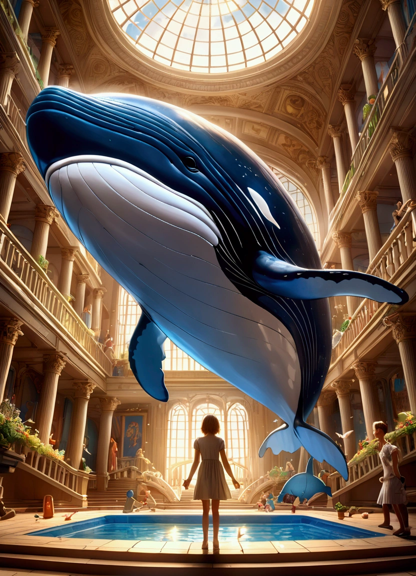 (Flying Whale), reaching the critical point of sky blue shown as sea blue fractal shapes blending together, in Ethereal Watercolor style, with dreamy washes, full body, award-winning, cinematic still, emotional, vignette, dynamic, vivid, (masterpiece, best quality, Professional, perfect composition, very aesthetic, absurdres, ultra-detailed, intricate details:1.3)