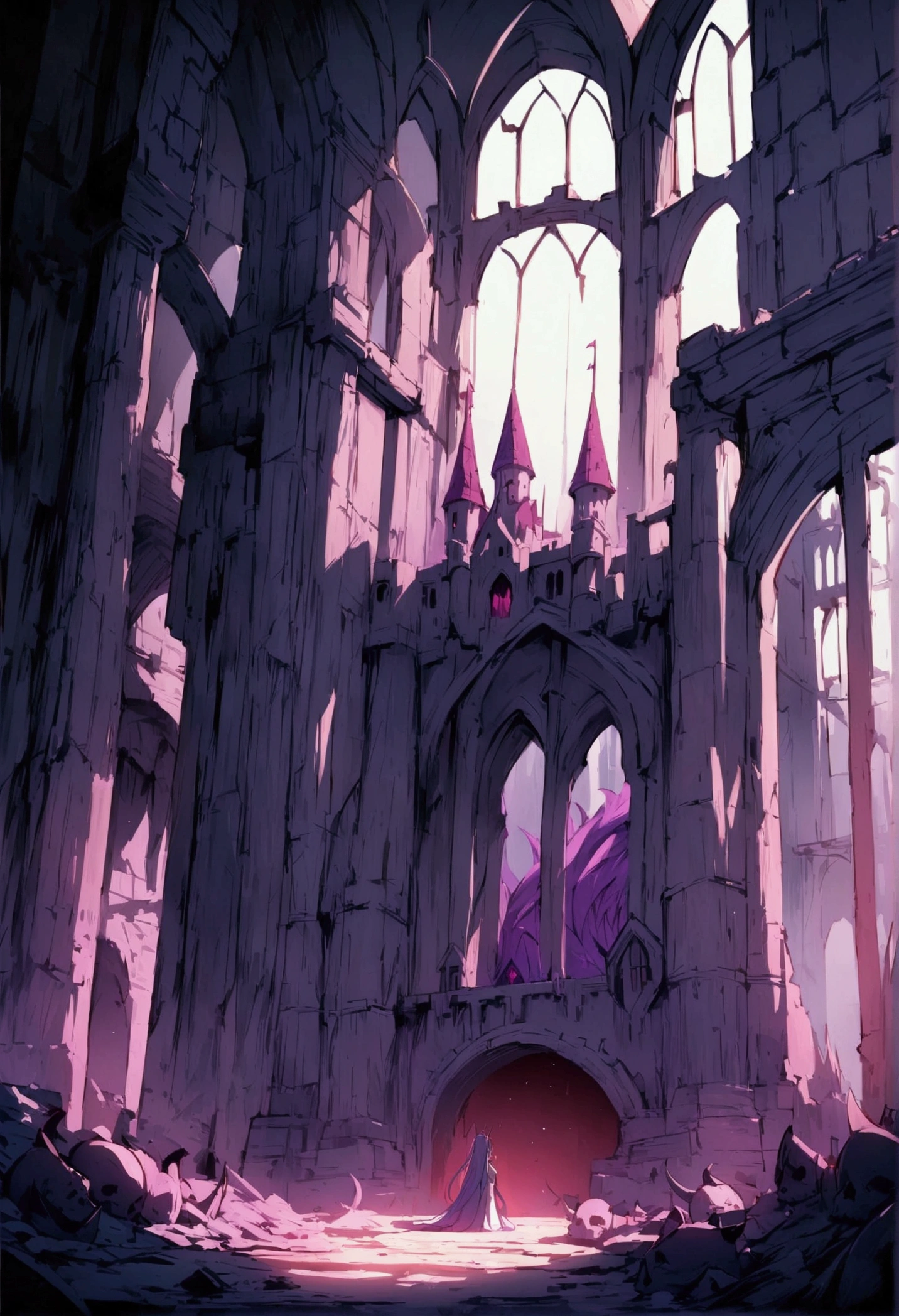 NSFW,masterpiece,Highest quality,High resolution,Very detailed,white\(no game No life\),Small breasts,devil,Abandoned Castle
