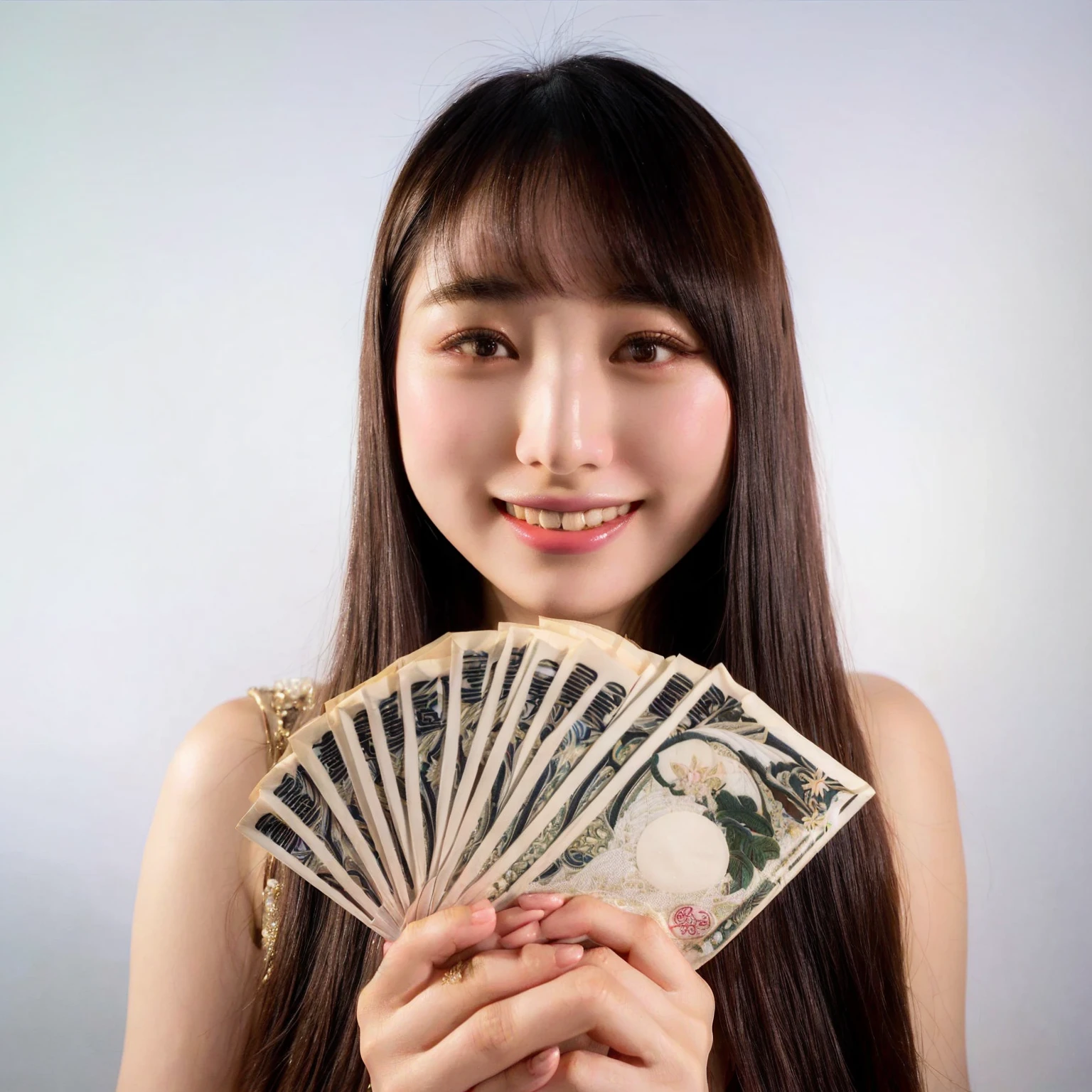 Arabian woman holding money fan in her hand, a young Asian woman, young Asian woman, portrait of a Japanese teen, young Asian Girl, an Asian woman, Young and pretty Asian face, Japanese woman, Asian Girl, nationality : Japanese, Asian woman, portrait of a Japanese girl, of a youthful Japanese girl, bill, beautiful young Asian woman