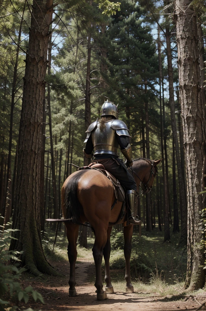 a forest with a knight standing, almost to die