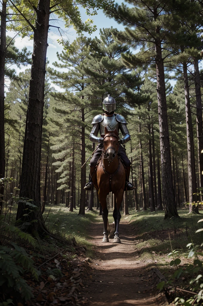 a forest with a knight standing, almost to die