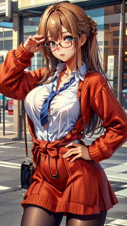 View your viewers,Leaning forward,(Random cute clothes),(Random Animation Pose),(Thin type),(Large Breasts),(Random Hairstyles),(Best image quality, (8k), Ultra-realistic, 最high quality, high quality, High resolution, high qualityの質感, Attention to detail, Beautiful details, Fine details, Highly detailed CG, Detailed Texture, Realistic facial expressions, masterpiece, in front),(Wear glasses:1.1)