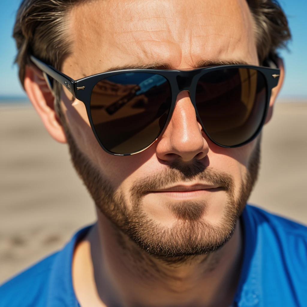 Realistic photo of visually impaired man, sunglasses, High definition, 8k