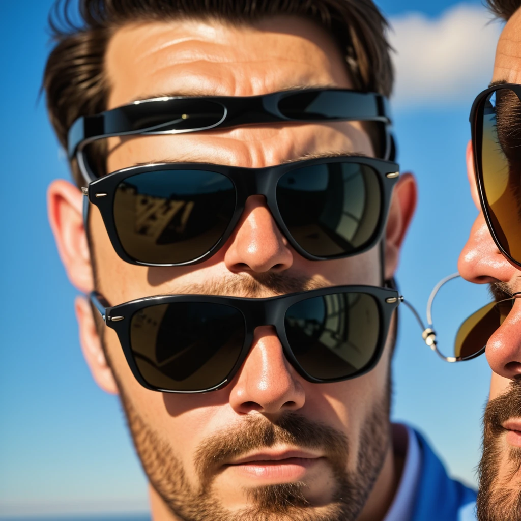 Realistic photo of visually impaired man, sunglasses, High definition, 8k