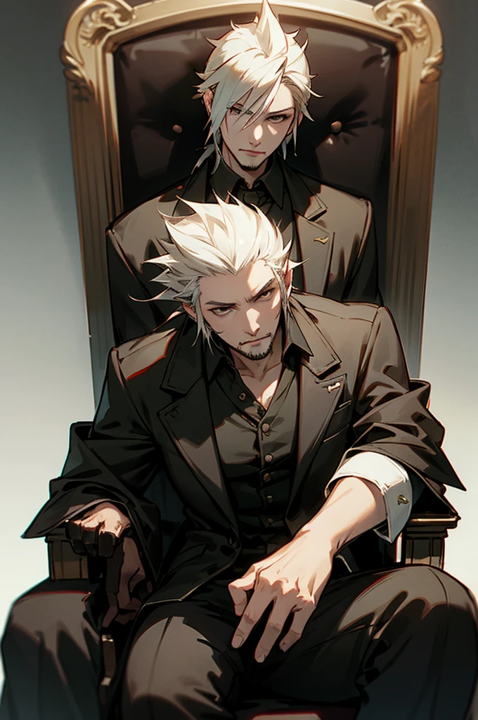 1 male, king regis from final fantasy xv, sitting on a throne, looking at you