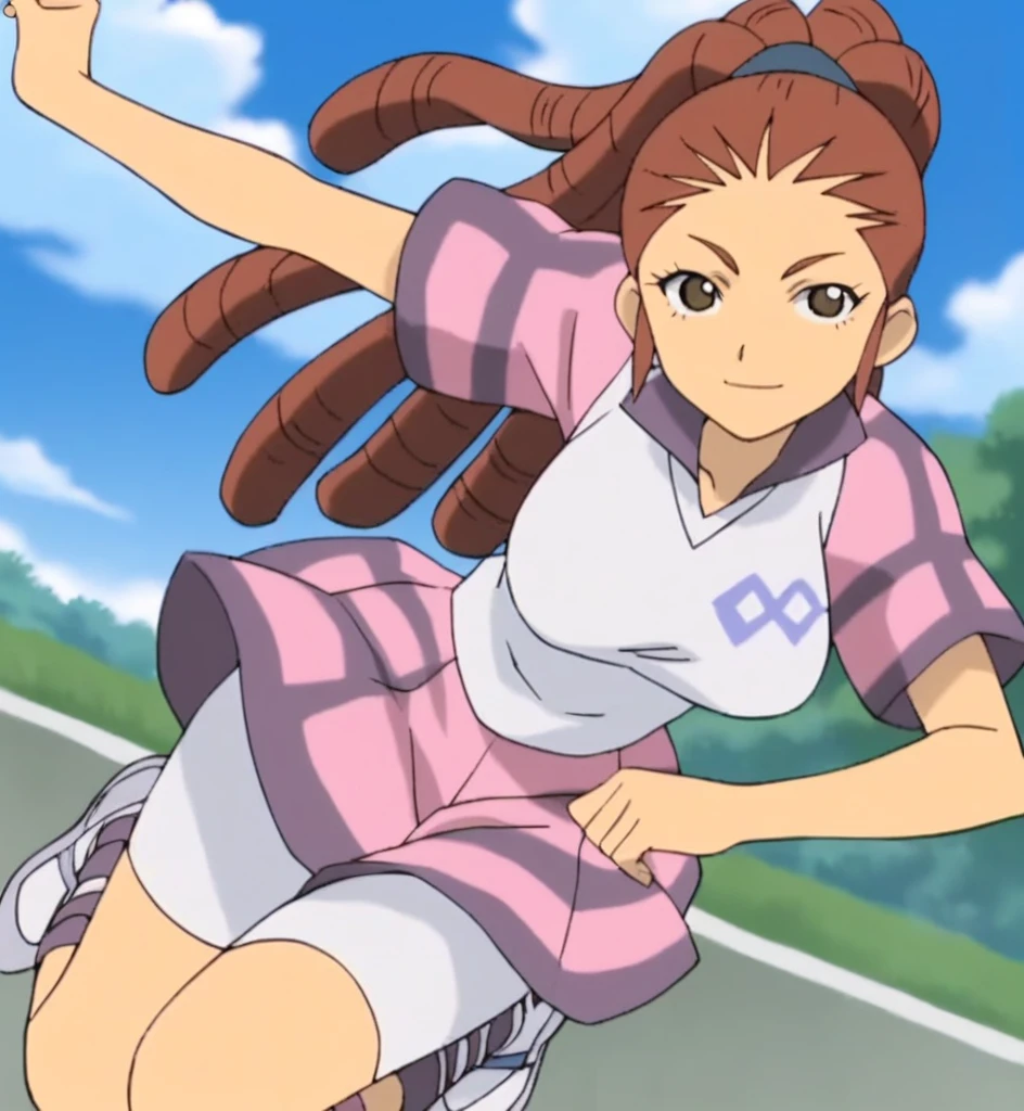 score_9, score_8_superior, score_7_superior, score_6_superior, score_5_superior, score_4_superior, sauce_anime, One girl, Midou Reika, Dreadlocks, Long Hair, High Ponytail, Brown eyes, Pause, smile, View your viewers, 　Big Breasts　ballerina　ballet　Anne O　heart　Infatuated　Dance Together