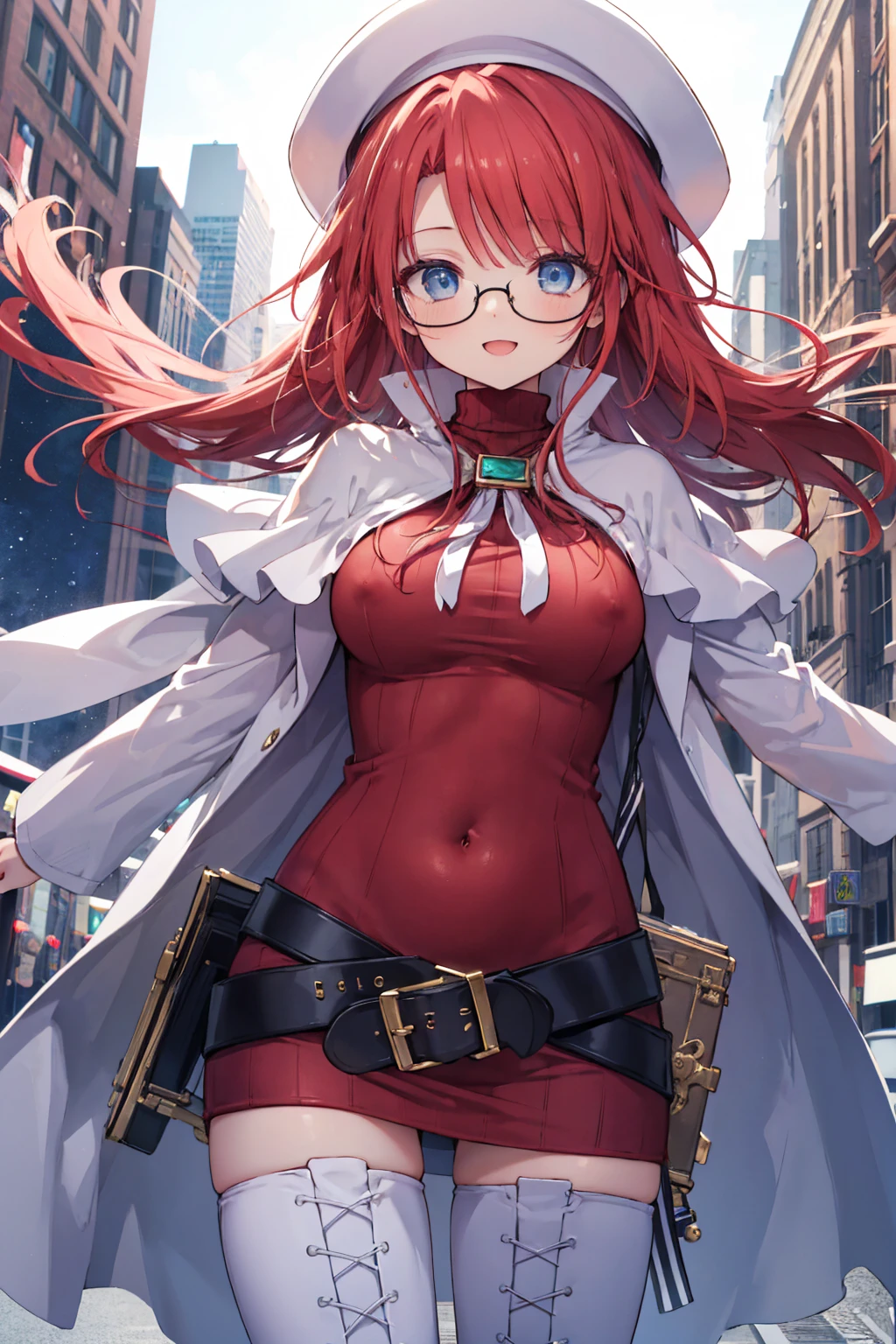 summonnightaty, aty, (young:1.3),long hair, blue eyes, red hair, big_tits, hat, glasses,
BREAK long hair, thighhighs, hat, dress, naked_legs, glasses, belt, cape, sweater, zettai ryouiki, beret, thigh boots, white footwear, ribbed sweater, loose belt,solo,
BREAK outdoors, fantasy,
,Highquality_hads,perfect_fingers,
BREAK (masterpiece:1.2), best quality, high resolution, unity 8k wallpaper, (illustration:0.8), (beautiful detailed eyes:1.6), extremely detailed face, perfect lighting, extremely detailed CG, (perfect hands, perfect anatomy),covered_nipples,covered_navel ,half_eyes,long_sword,sleepy_eyes,red_sweater,apart_knees,magical_effect,spread_legs, have_a_book,teacher,rise_knee,Smile,rise_hand,look_down_viewer,spread_arms,,looking_into,plump,open_mouth, dynamic_posing,solo,in_Emodern_town_landscape,night_sky,solo