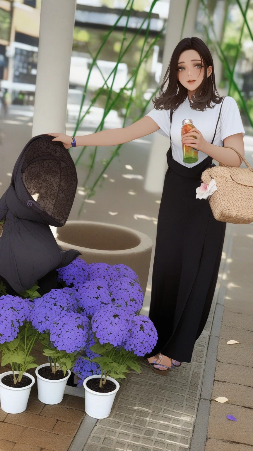 masterpiece, Highest quality, so beautiful, Absurd, One girl, mature_Lady, ,Silver_Wolf, Grey Eyes, Yes,,Surrounded by flowers,fall_petal, Outdoor, petal,,,Blur the background,Background blur,Floating Hair,