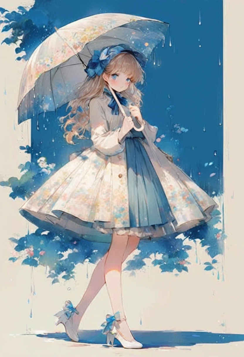 Anime Girls in a blue dress holding an umbrella in the rain, , Cute anime waifu in a nice dress, Beautiful anime art, beautiful Anime Girls, Beautiful anime art style, Beautiful anime style, (Anime Girls), Anime illustration, Gwaiz, Beautiful anime artwork, Cute girl anime visuals, , cute Anime Girls, Style Anime