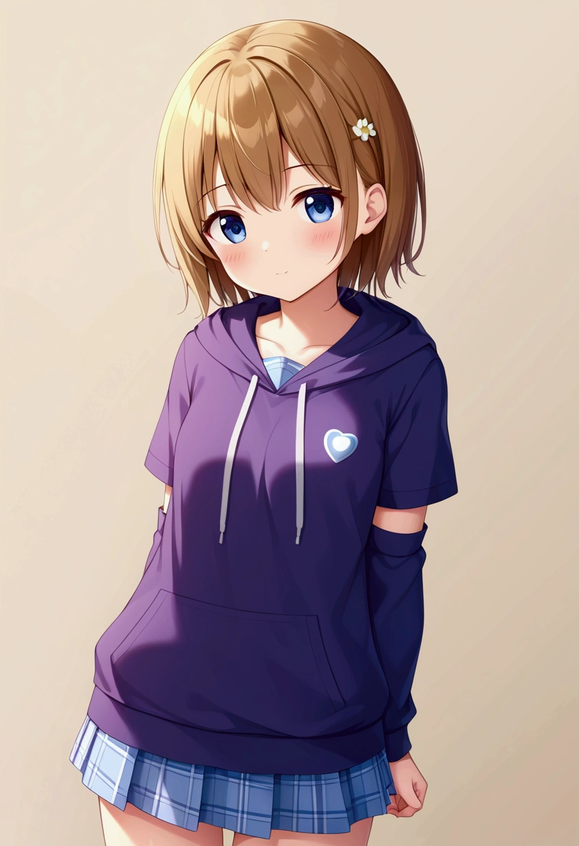 ((Highest quality)), ((masterpiece)), (detailed), , A short-haired girl wearing a short-sleeved hoodie、A summery half skirt、Summertime、whole body、Fullsize、Side Angle、cute、