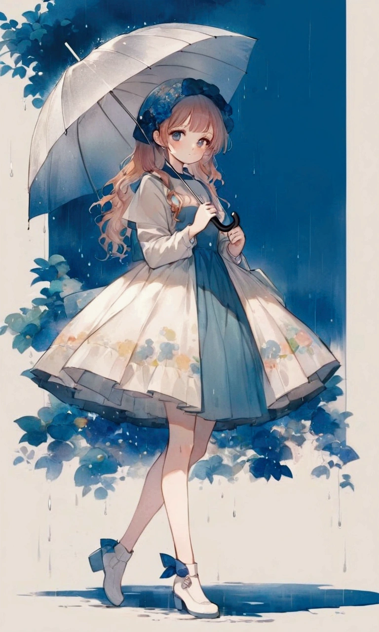 Anime Girls in a blue dress holding an umbrella in the rain, , Cute anime waifu in a nice dress, Beautiful anime art, beautiful Anime Girls, Beautiful anime art style, Beautiful anime style, (Anime Girls), Anime illustration, Gwaiz, Beautiful anime artwork, Cute girl anime visuals, , cute Anime Girls, Style Anime