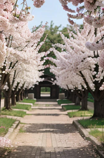 Blooming cherry orchard in anime style
