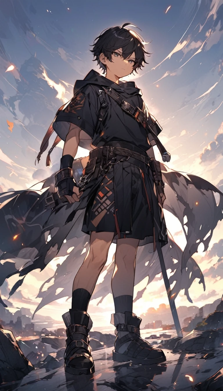 cut boy wearing black panties , warrior