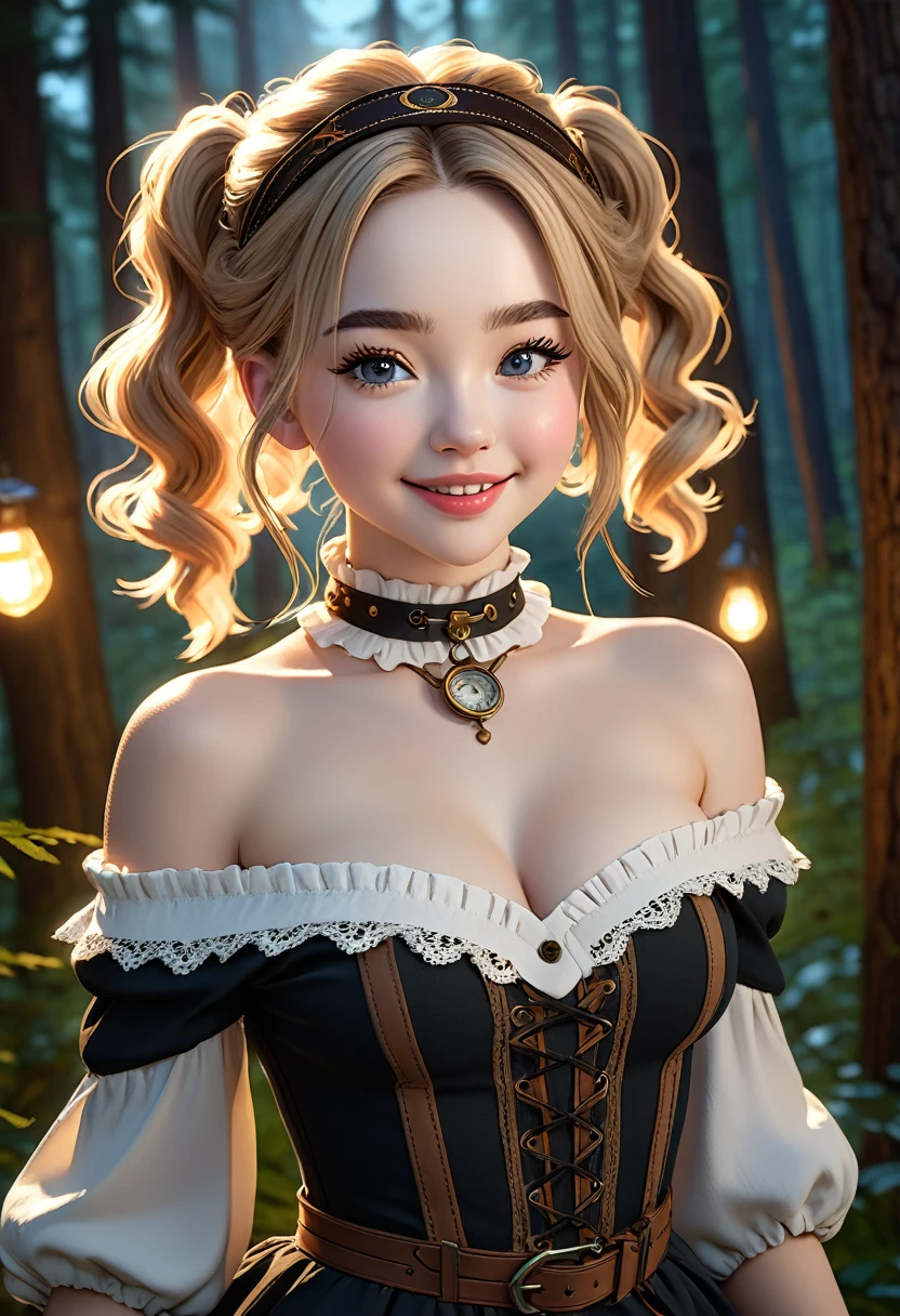 steampunkai。One Girl。Mechanical fairy。(smile)。(Close ~ eyes)。Floating in the air。Full body portrait。masterpiece, best quality, highly detailed, 1girl, solo, twintails, off-shoulder sweater, choker, jacket, hairband, looking at viewer, smile, blush, Wide Smile, Eyes Detailed & Wide, sexy Pose. Ultra HD, Rococo-Inspired Fantasy Art With Intricate Details. Cute, Charming Expression, Alluring-Gaze, looking at viewer Beautiful Eyes, An-Ideal-Figure. Large Youthful Well-Shaped-Breasts, Massive-Round-Bosom, Décolletage. slim waist, fit body, full lipsWarm lights , woman in a dreamy forest at night, with fluffy hair, delicate face, realistic, real, slim, large aperture, sexy shots, attractive poses,Stunnin gly beautiful merge ofSabrina Carpenter, symmetrical face, photorealistic, photography, path tracing, specular lighting, volumetric face light, path traced hairmaximum quality{(masutepiece) (8K High Resolution) (top-quality) In the style of breath of the wild.