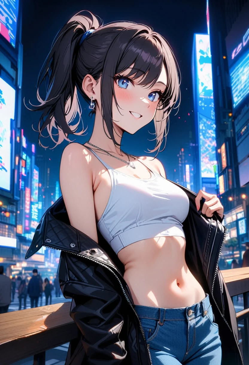 Masterpiece, top quality, best quality, official art, beautiful and aesthetic, anime, 1girl,extremely detailed, colorful, more detailed ((ultra-detailed)), (highly detailed CG illustration),Best Quality, High resolution, Unity 8k Wallpaper, (Illustration:0.8), (Beautiful detailed eyes:1.6), extra detailed face, Perfect Lighting, extremely details CG, (Perfect hands, Perfect Anatomy), blue short hair,cap,hairpin,blue eyes, white top, sport shorts,short shorts,skinny fit, small breast, in middle,street, night, city, from behind, bend over.