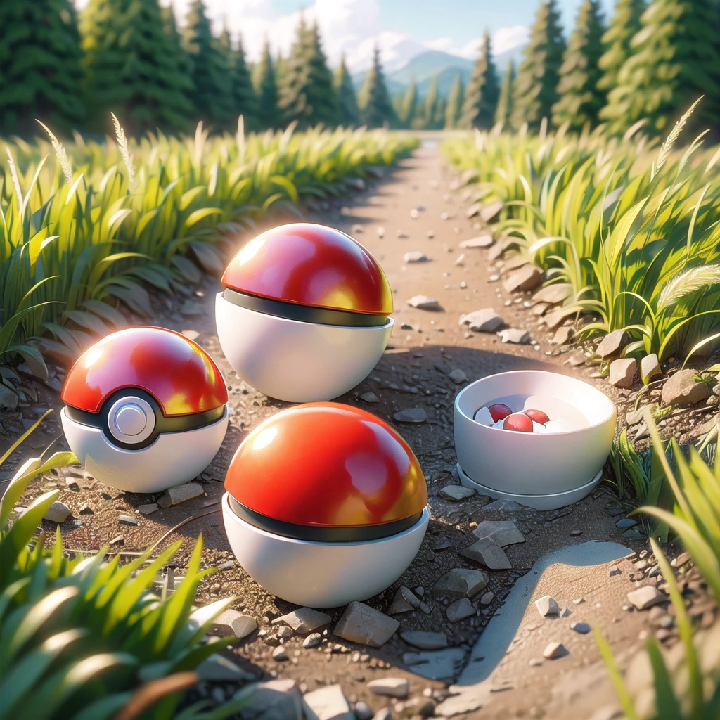 (figure, Highest quality, masterpiece, Official Art:1.1), Pokéball, Grass floor