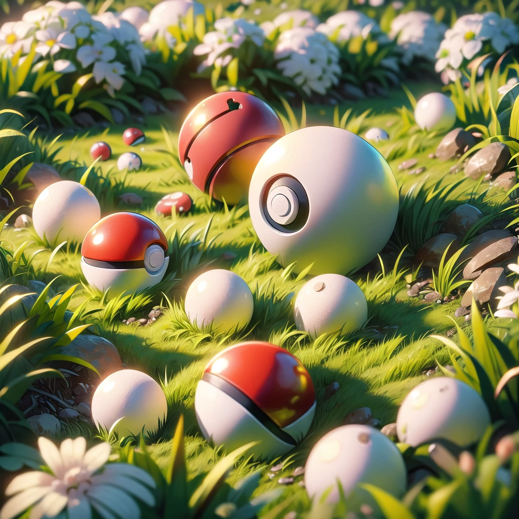 (figure, Highest quality, masterpiece, Official Art:1.1), Pokéball, Grass floor