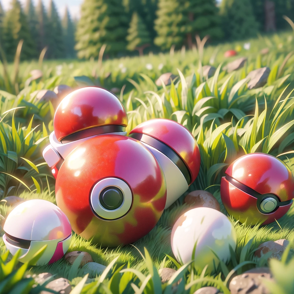 (figure, Highest quality, masterpiece, Official Art:1.1), Pokéball, Grass floor