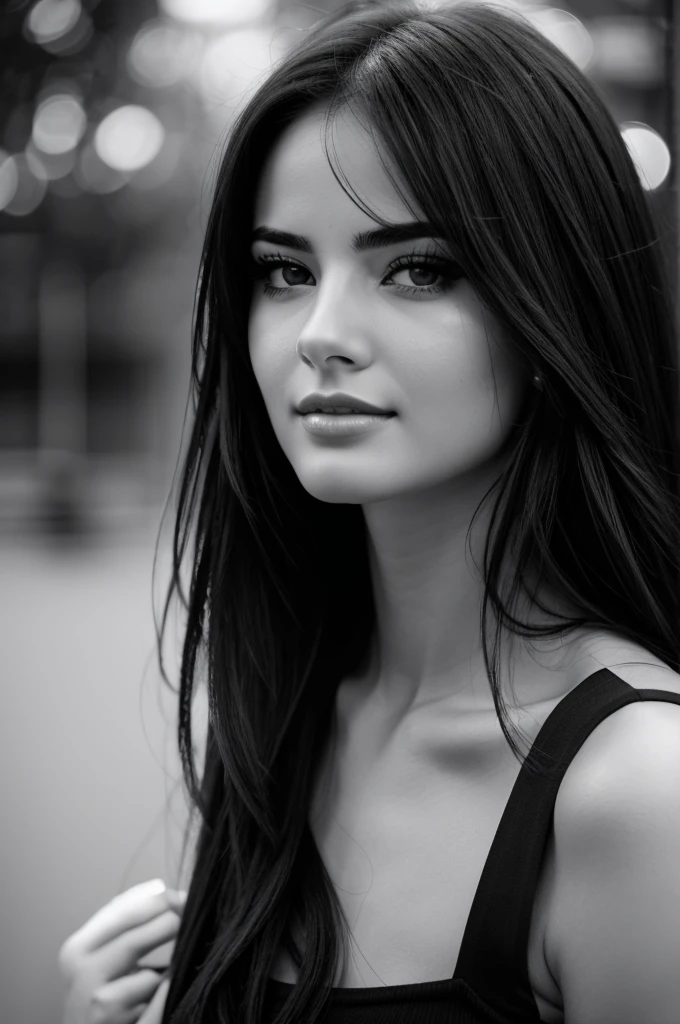 Attractive woman face blurred black and white image