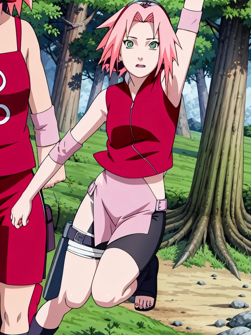 Sakura Haruno nude,wide hips,abdomen,sexy ,Show your armpits,jump,On the tree,IPST, naked,Torn shirt,full body,sleep, In the forest,open shirt,nipple