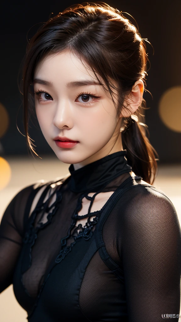 tmasterpiece,1 Korean girl，realisticlying，8K  UHD，high high quality，in the background bokeh, spider-man black suit，Spidey，Clothes wrap around the whole body，Tight clothing，Abs contour，Short black hair，s the perfect face，shining face，Ultra-clear face，Elaborate Eyes，idoly