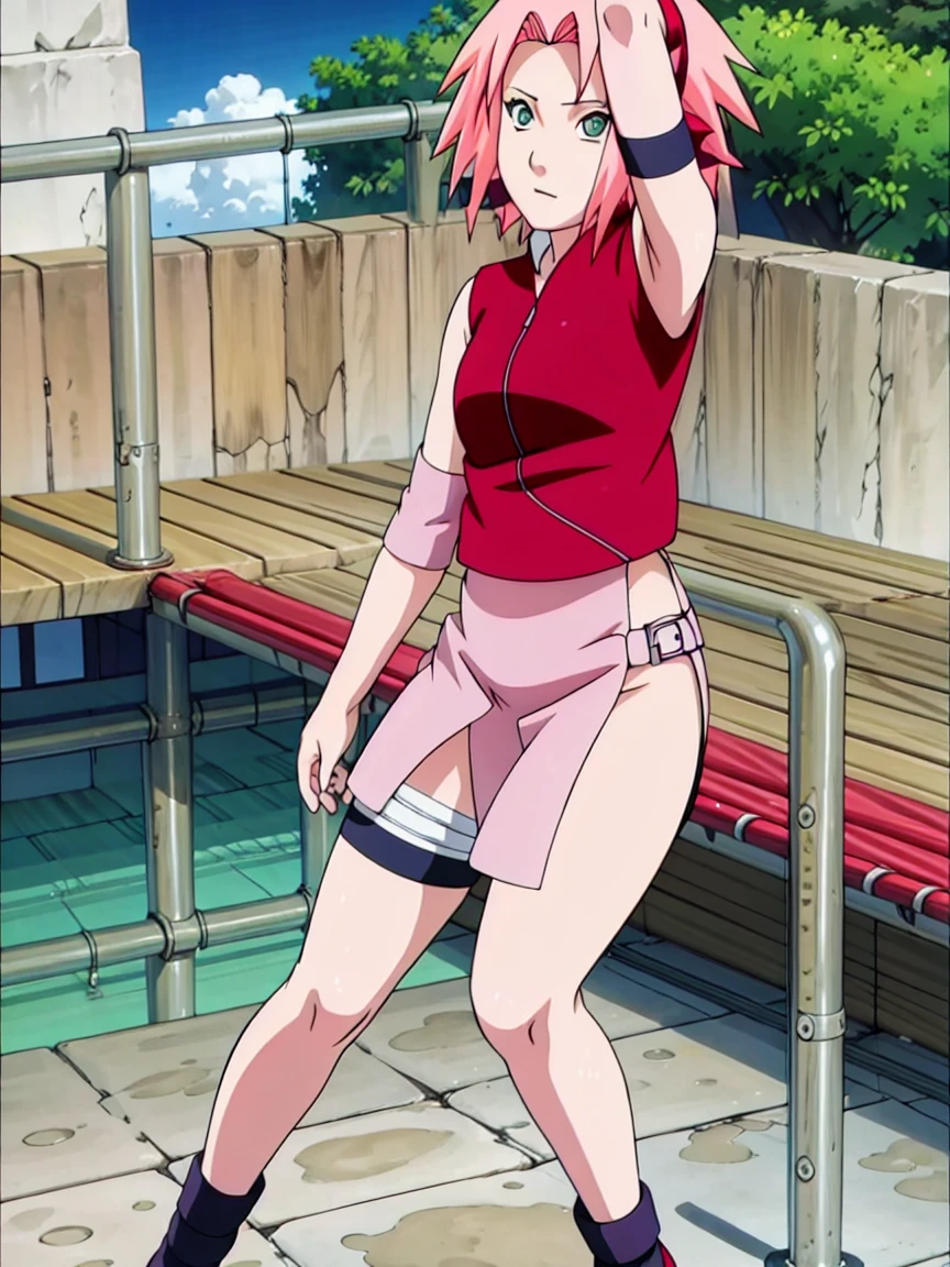 Sakura Haruno nude,wide hips,abdomen,sexy ,Show your armpits,IPST, naked,Torn shirt,full body,sleep,waterfall,open shirt,nipple