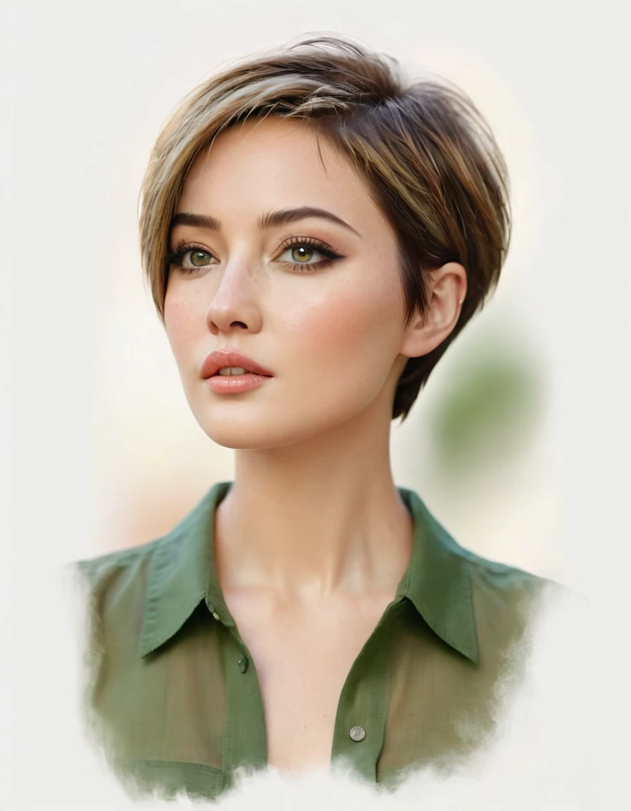 Detailed, realistic, beautiful woman with short hair