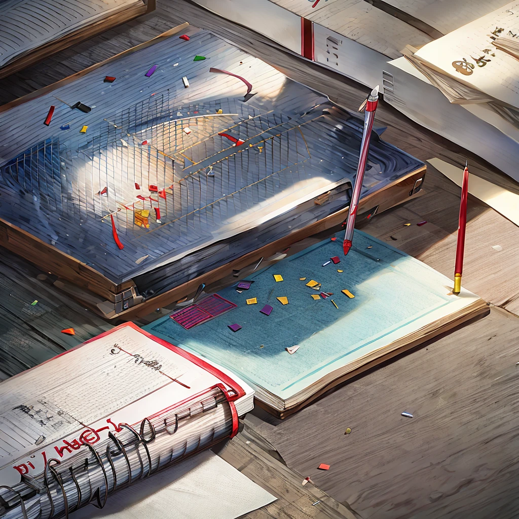 The number 23 is written large in the center,Pens and papers scattered around,detailed,超detailed