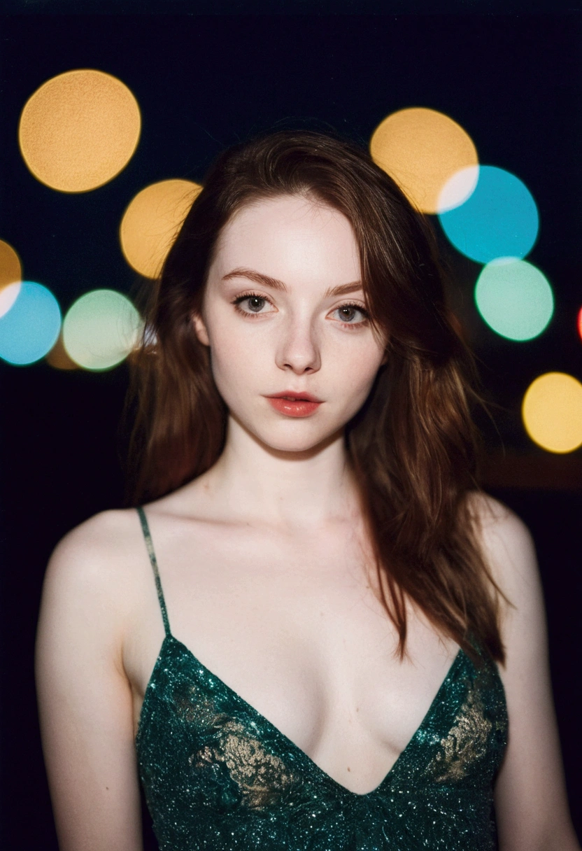 polaroid photo, night photo, photo of 24 y.o beautiful woman, pale skin, bokeh, motion blur, msgw, nip slip