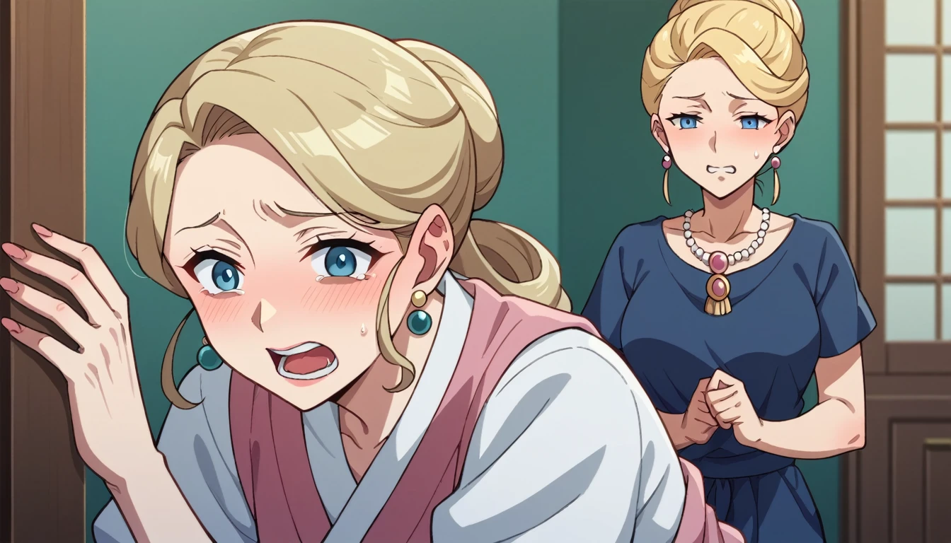 （((Humiliation Game))),Anime Style,Girl,Aristocratic Woman,Blonde Medium Long,Eye color is blue,Mother and daughter,２８Old mother,１２Year-old daughter,Mother and daughterをレイプ,Mother and daughterとセックス,Forced sex