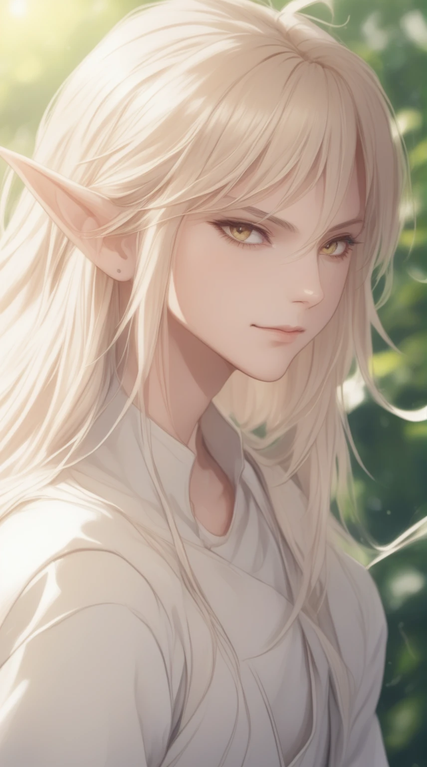 anime, the legend of Zeolite, Zeolite the legend of Zeolite, Zeolite the legend of Zeolite, Zeolite, 美しい男性Elf, a portrait of 男性のElf, 男性のElf, Elfの肖像画, 彼女はElfの耳と金色の目をしている, Elf, Elf male, Elf character with smirk