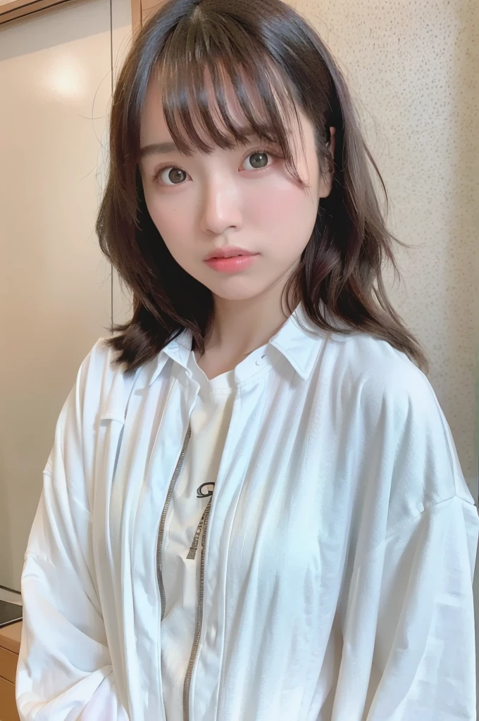 best quality, ultra high res, (photorealistic:1.4), oversized jacket, white shirt,