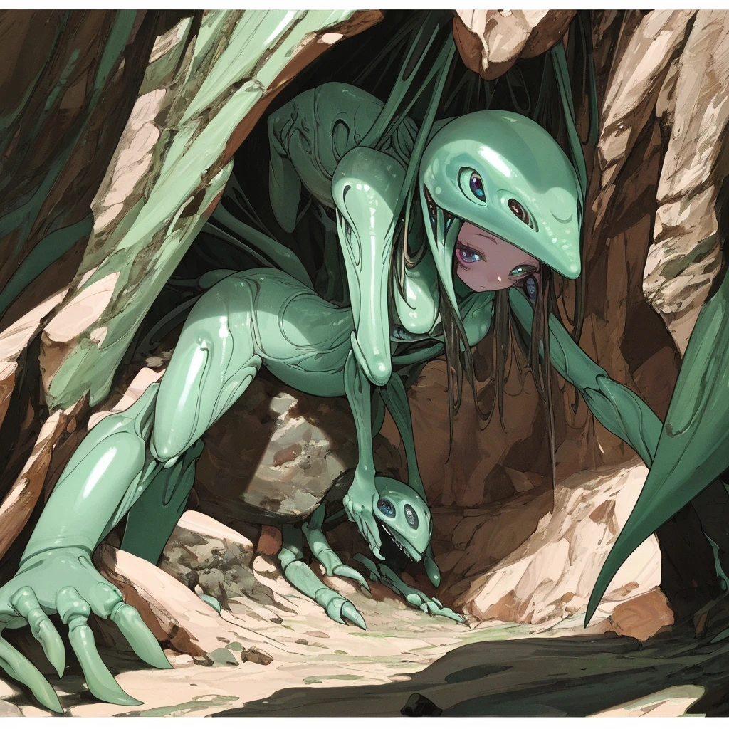 best quality, masterpiece,HD,Cave,bug,feminine,alien species