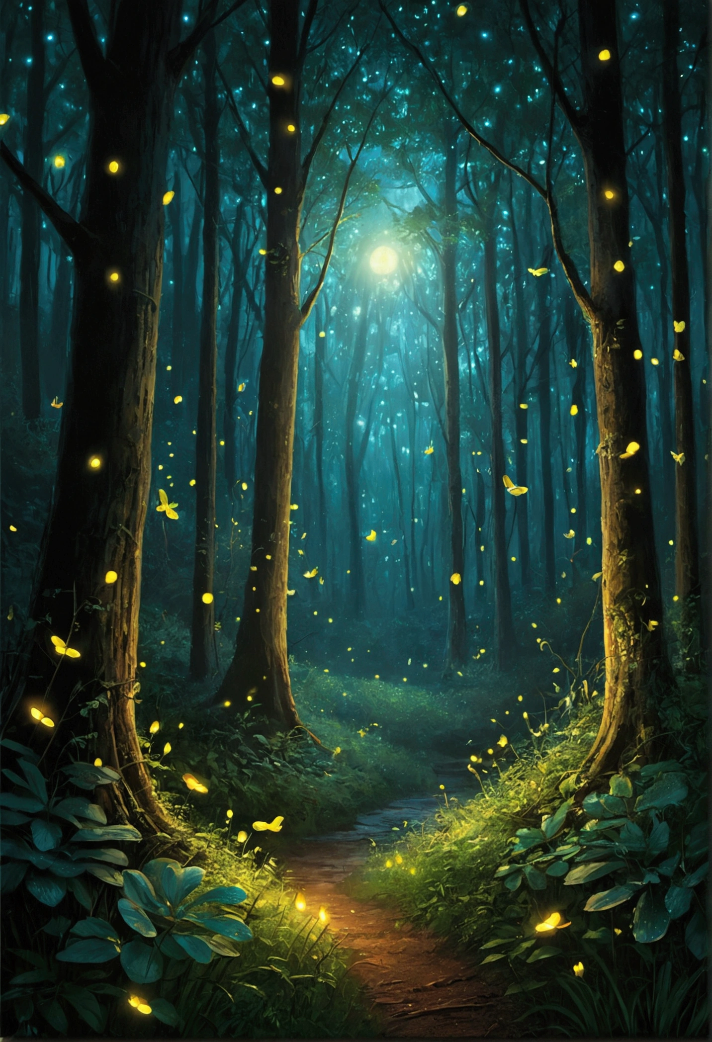forest with fireflies