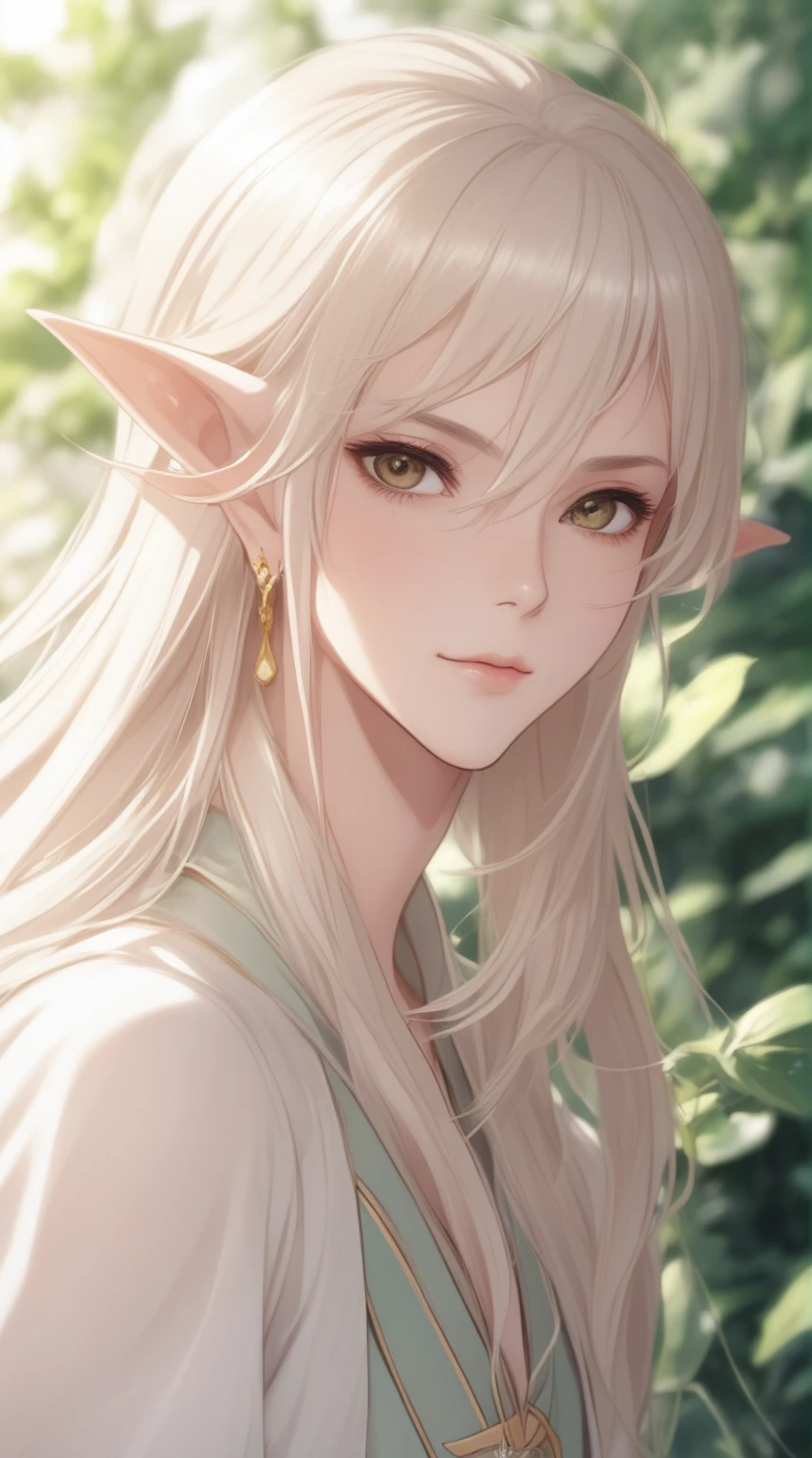 anime, the legend of Zeolite, Zeolite the legend of Zeolite, Zeolite the legend of Zeolite, Zeolite, 美しい男性Elf, a portrait of 男性のElf, 男性のElf, Elfの肖像画, 彼はElfの耳と緑色の目をしている, Elf, Elf male, Elf character with smirk