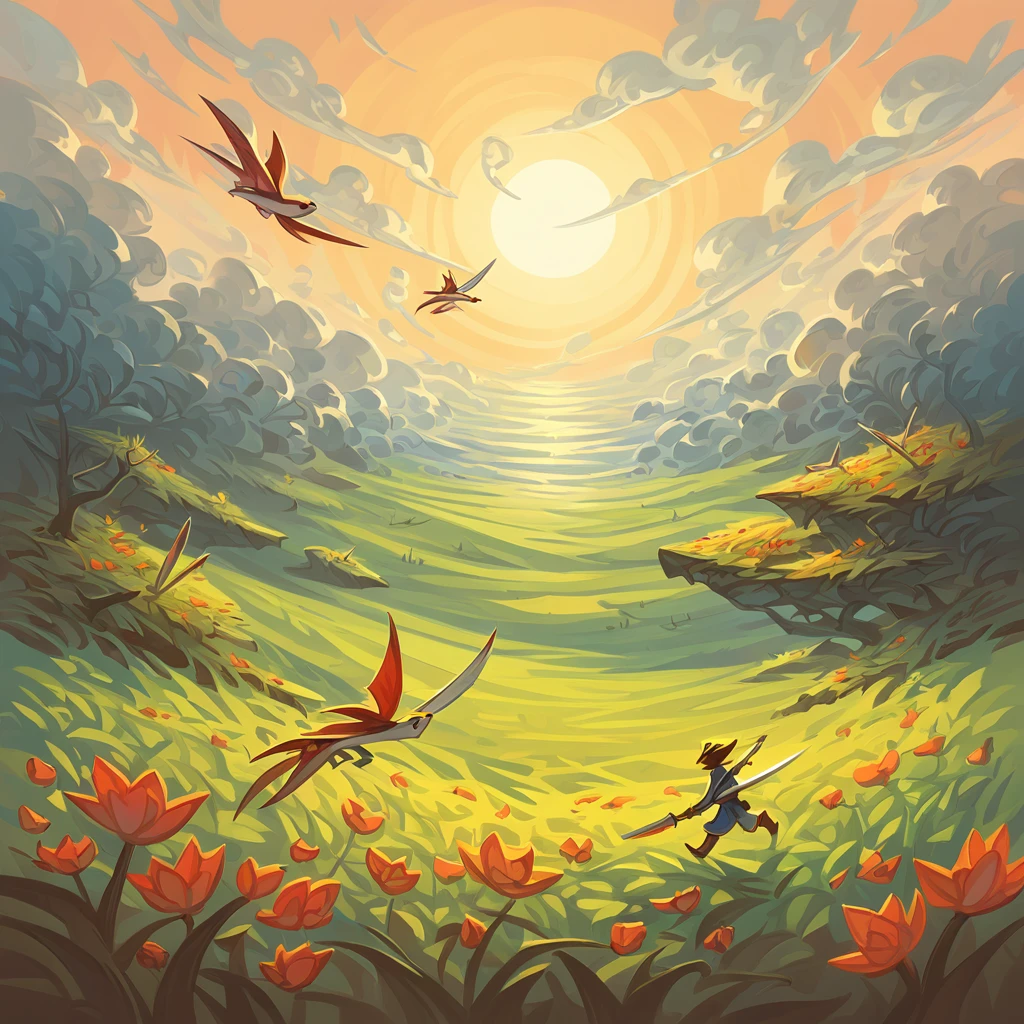 escape the extra-small field with flying knifes in orphism art style