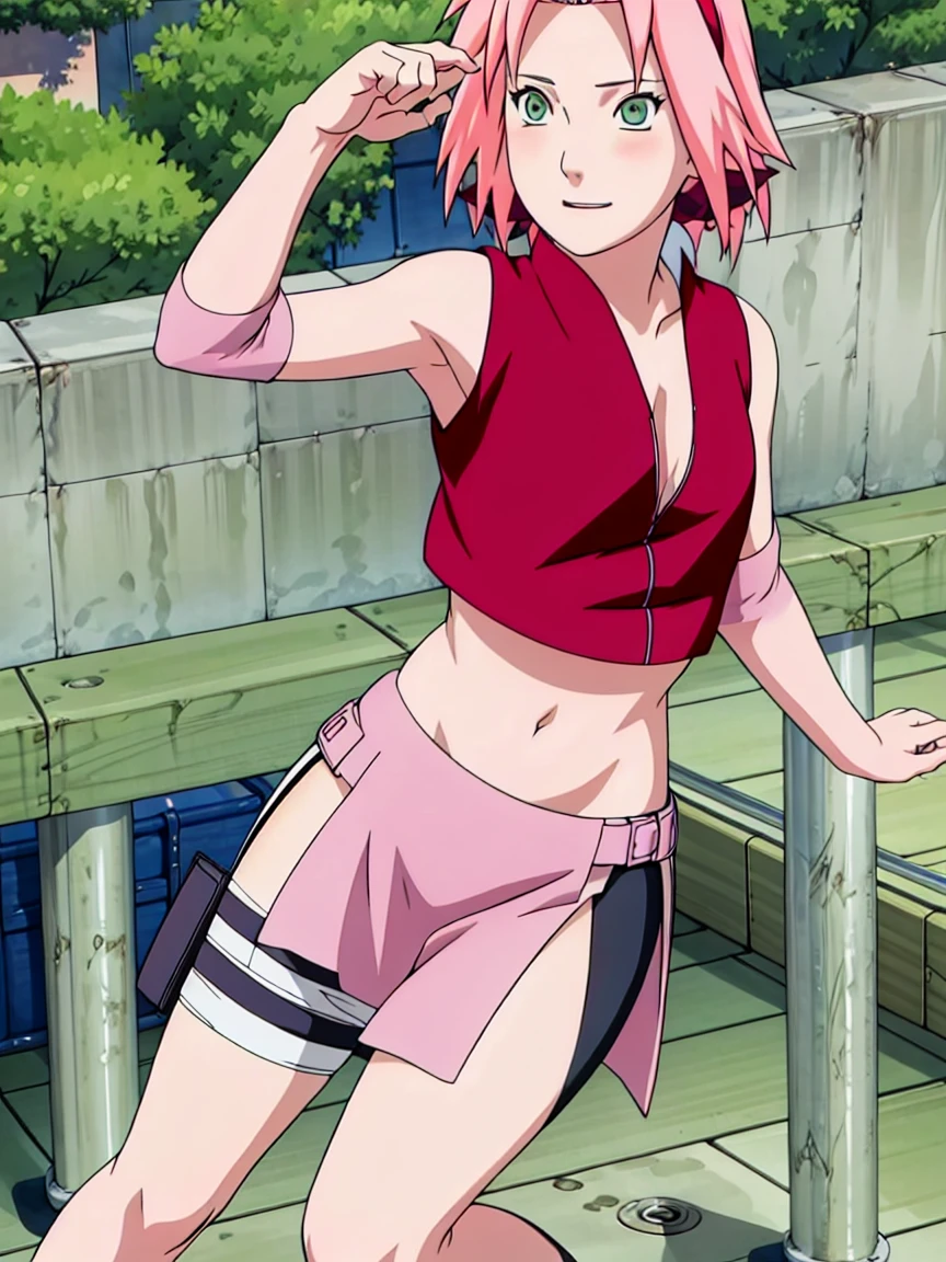 Sakura Haruno nude,wide hips,abdomen,sexy ,Show your armpits,jump,On the tree,IPST, naked,Torn shirt,blushing,sexually aroused, on the bridge,open shirt,Hard nipple,pink nipples,full body