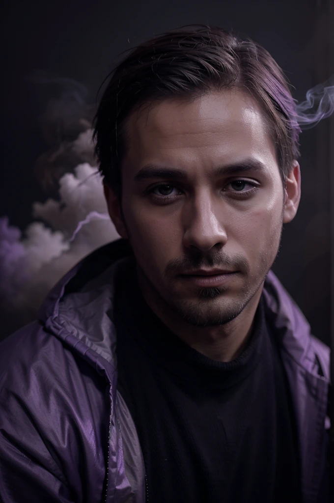 [Ryan Gosling portrait:abstract background:0.5], expressionism, violet tones, mist, smoke, digital art, muted tones, depressive, colorful background 