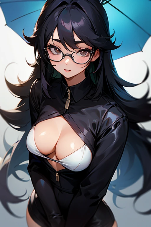 girl, facing the viewer, black and white, Curly Updo style, round glasses, geek accessories, collar, geek style, nude, naked, hard nipples, small breast size, confident gaze, monochrome color scheme, looking to the side, sensual pose, naugthy expression, head,((a person)),cat ears headset, hairpin, open legs, sweating body, body full of cum, pee, cum on crotch