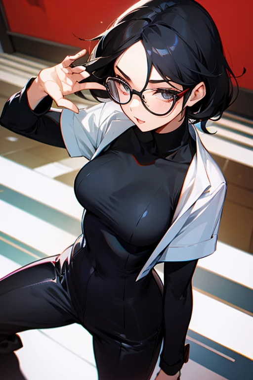 sexy black hair girl with glasses